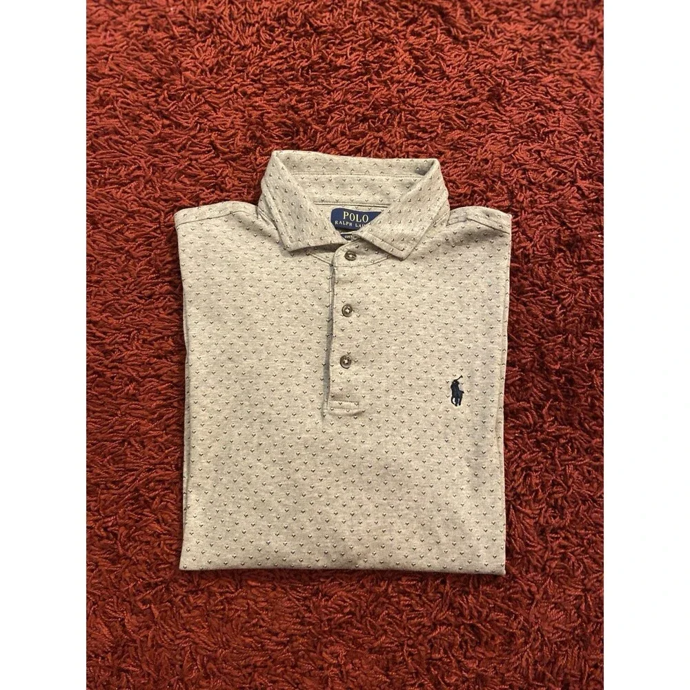 Polo Ralph Lauren Polo Shirt Mens Medium Long Sleeve Slim Fit Gray Flash PONY